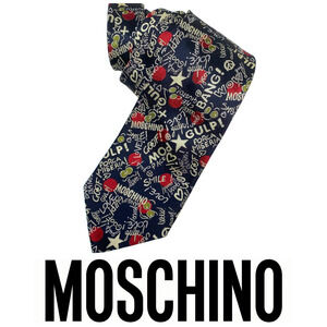 Vintage 90s MOSCHINO Bang! Pow! Neck Tie Necktie 100% Silk Italy Novelty Print